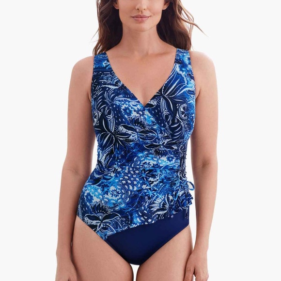 NEW Longitude by Mimi Flamingo Long Torso One Piece Swimsuit 685606 Denim Blue - Picture 1 of 7